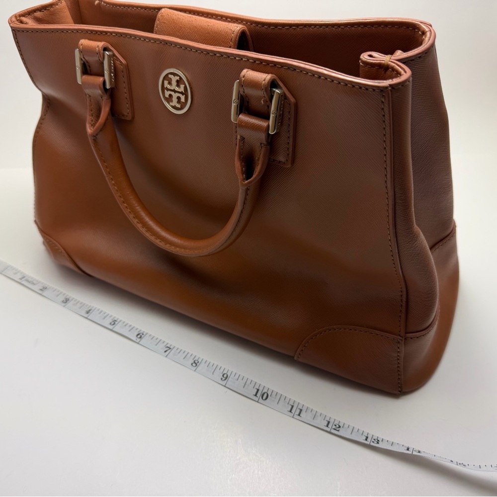 Tory Burch Tan Leather Satchel with Logo Medallion - Picture 5 of 11